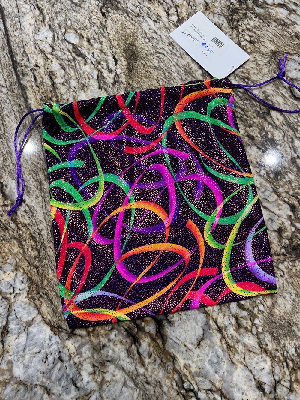 Motionwear Multicolor Glitter Swirl Drawstring Bag - Black Background